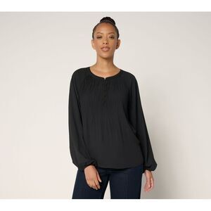 SUNNYLiFE Women's Top Sz S Alberta Pleated Blouse Black A721392